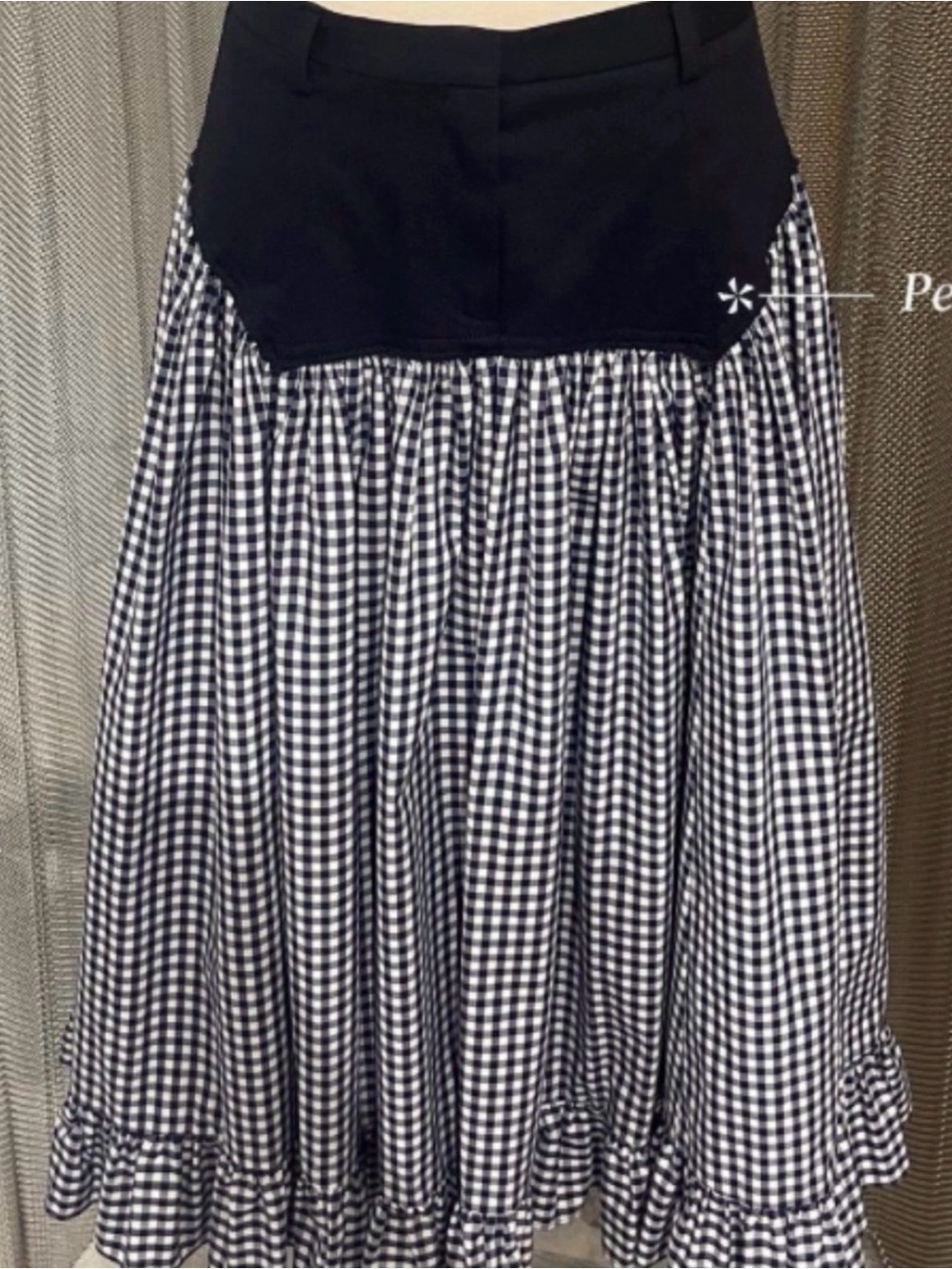 Sandy Liang Navy Gingham Midi Skirt